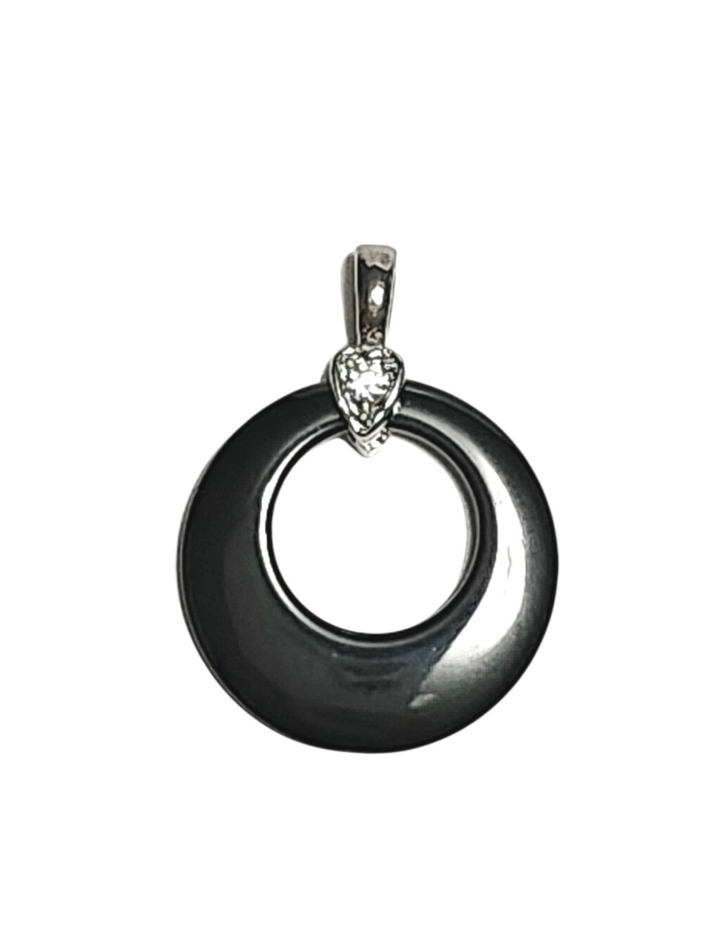 Black Ceramic Circle Silver Pendant